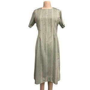 Vintage Green Floral-Striped Short Sleeve Midi Dress, Fundraiser for Sustainable